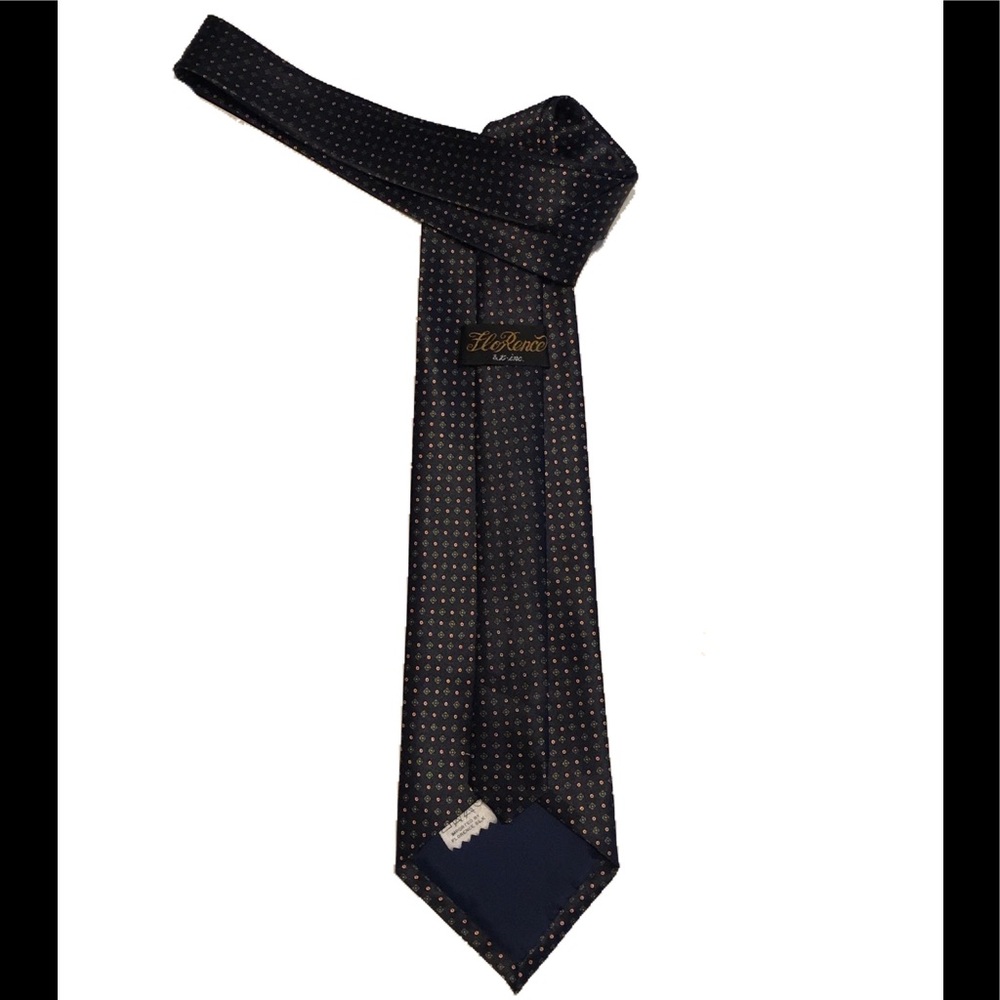 Florence Mens Neck Tie Navy Orange Polka Dot Italy